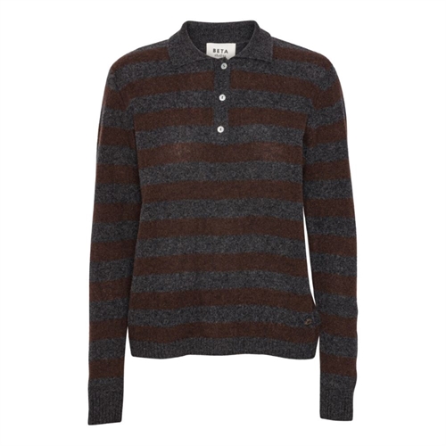 BETA STUDIOS LIZZIE POLO STRIPES ANTHRACITE/COFFEE BROWN